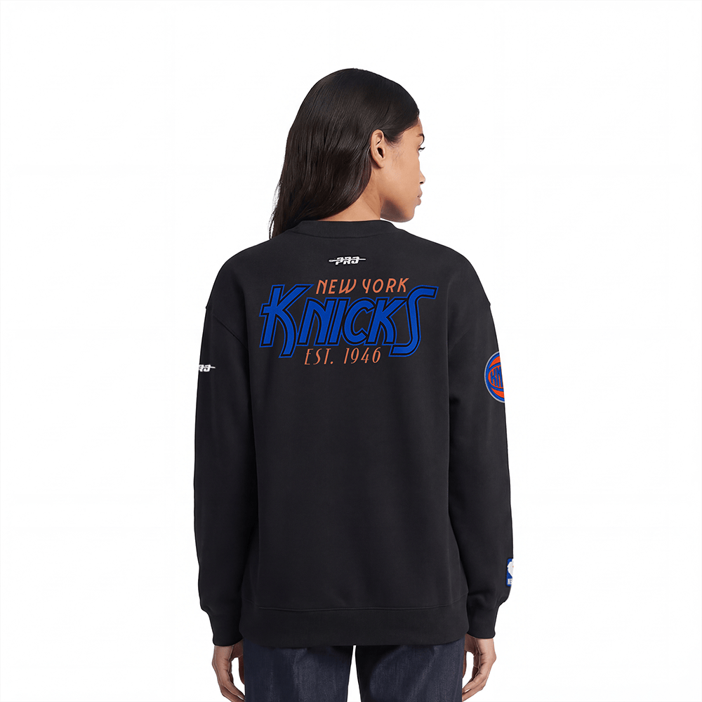 NBA NEW YORK KNICKS PARADISE Women CREWNECK SWEATSHIRT (BLACK) product image 3, provided for visual reference and product