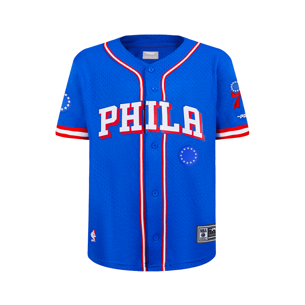 NBA Philadelphia 76Ers Classic Big Boy'S Mesh Button Down Shirt (Royal Blue/Red) product image 1, provided for visual