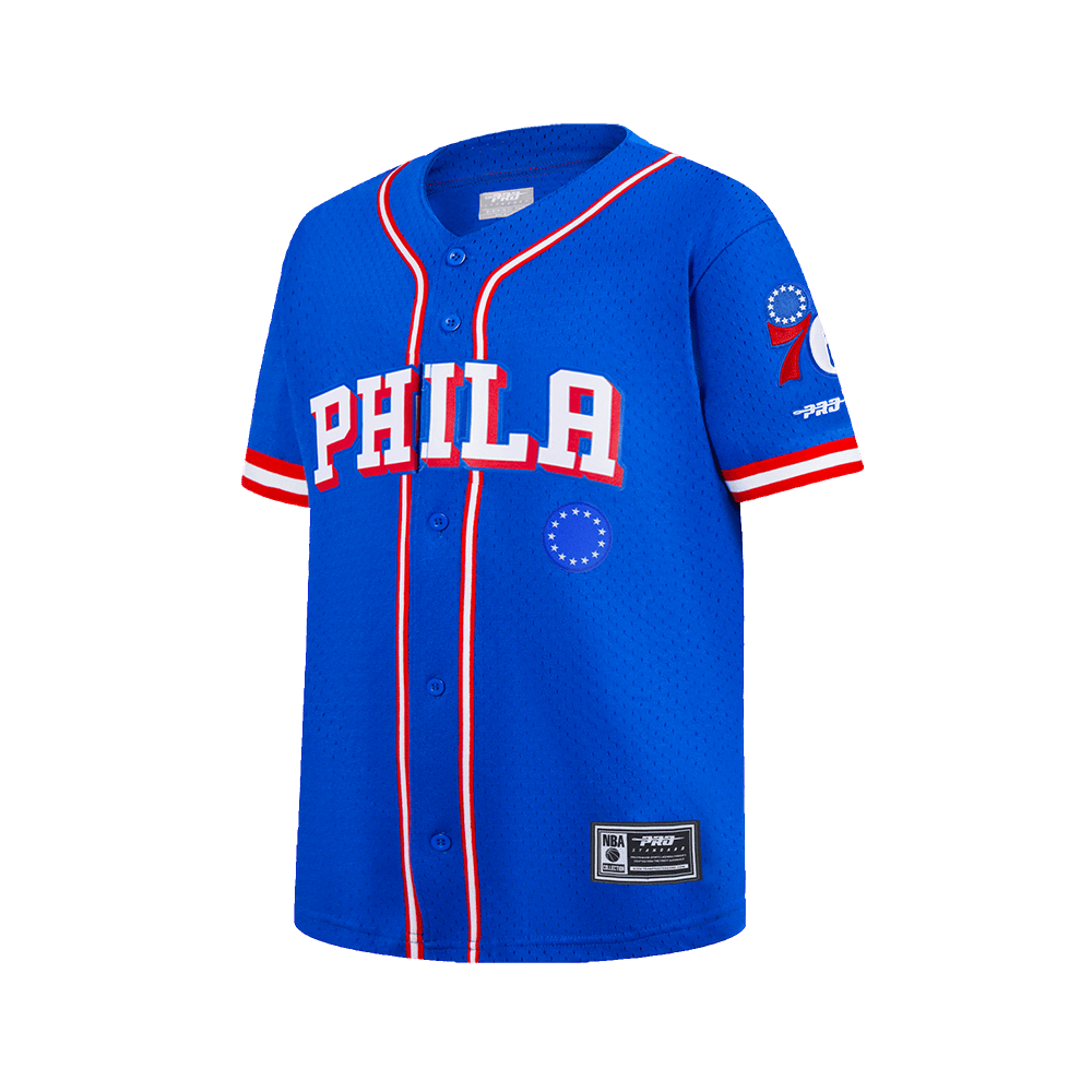 NBA Philadelphia 76Ers Classic Big Boy'S Mesh Button Down Shirt (Royal Blue/Red) product image 2, provided for visual