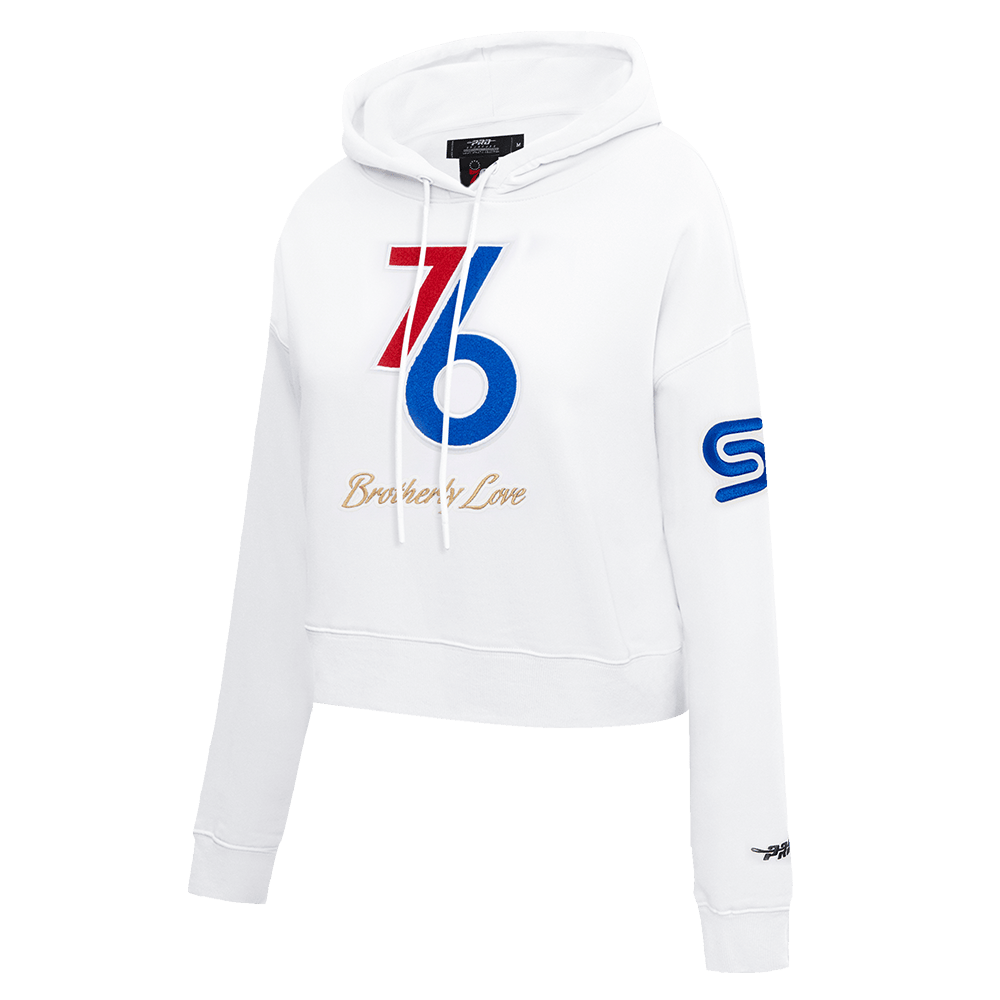 NBA PHILADELPHIA 76ERS CITY EDITION 24-25 Women FLEECE CROPPED PULLOVER HOODIE (WHITE) product image 2, provided for visual