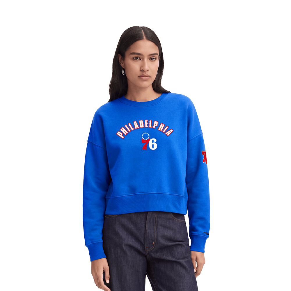 NBA PHILADELPHIA 76ERS CLASSIC Women FLEECE CREWNECK (ROYAL BLUE) product image 1, provided for visual reference and product