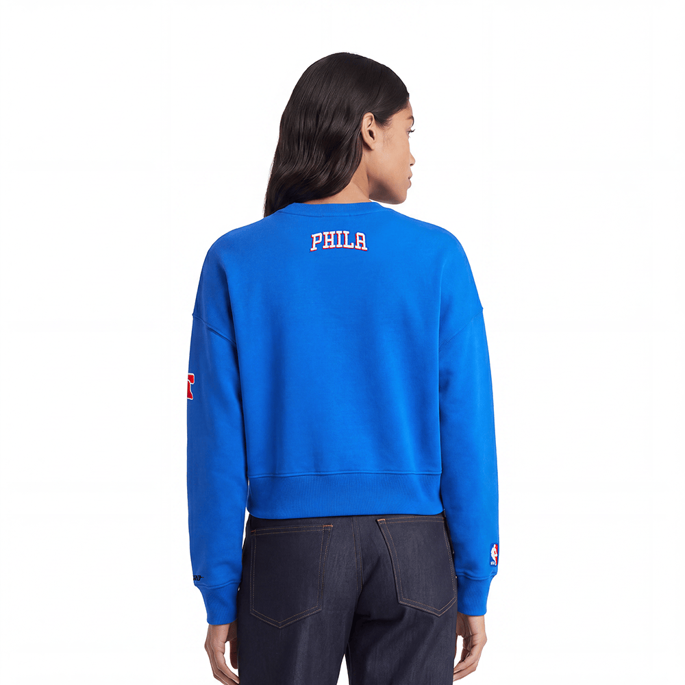 NBA PHILADELPHIA 76ERS CLASSIC Women FLEECE CREWNECK (ROYAL BLUE) product image 2, provided for visual reference and product