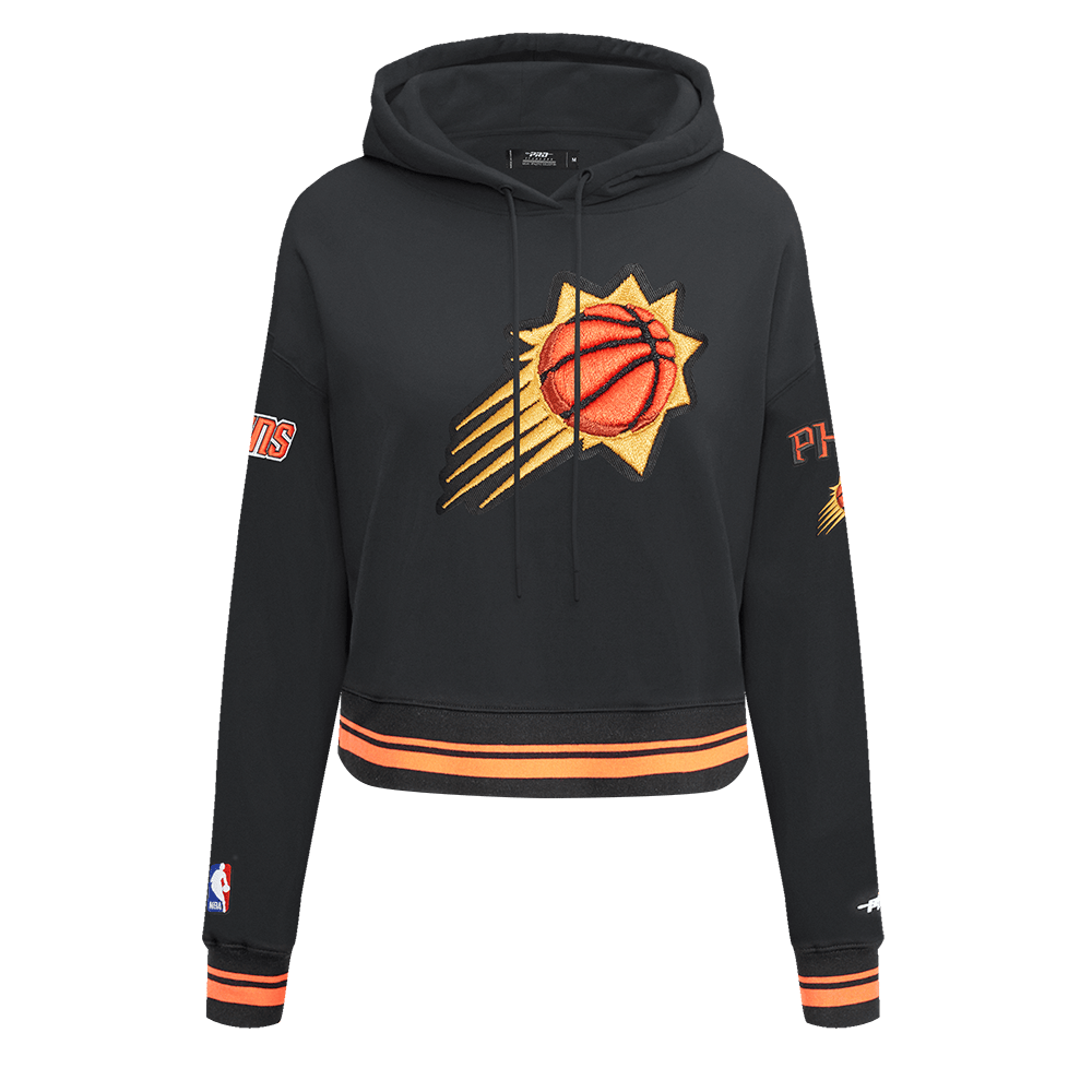 NBA PHOENIX SUNS RETRO CLASSIC Women RIB CROPPED PULLOVER HOODIE (BLACK/ORANGE) product image 1, provided for visual
