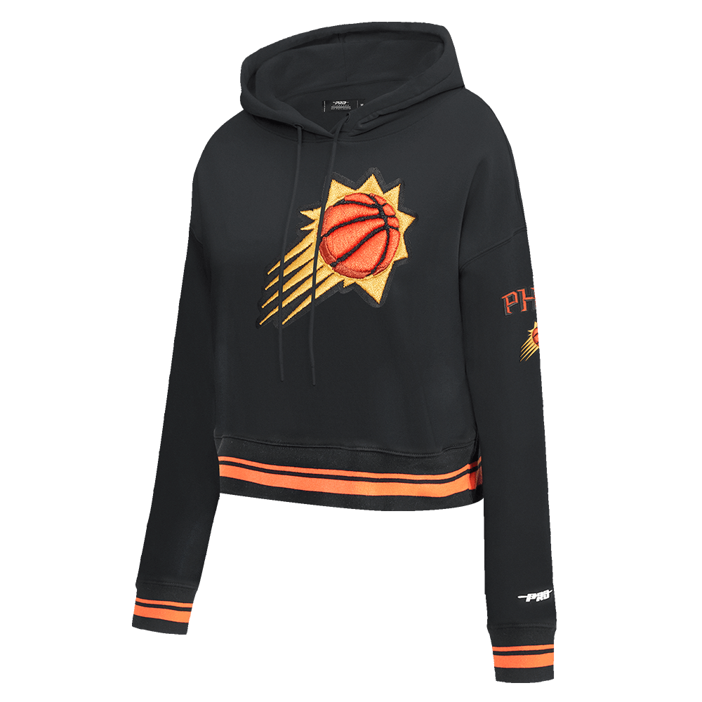 NBA PHOENIX SUNS RETRO CLASSIC Women RIB CROPPED PULLOVER HOODIE (BLACK/ORANGE) product image 2, provided for visual