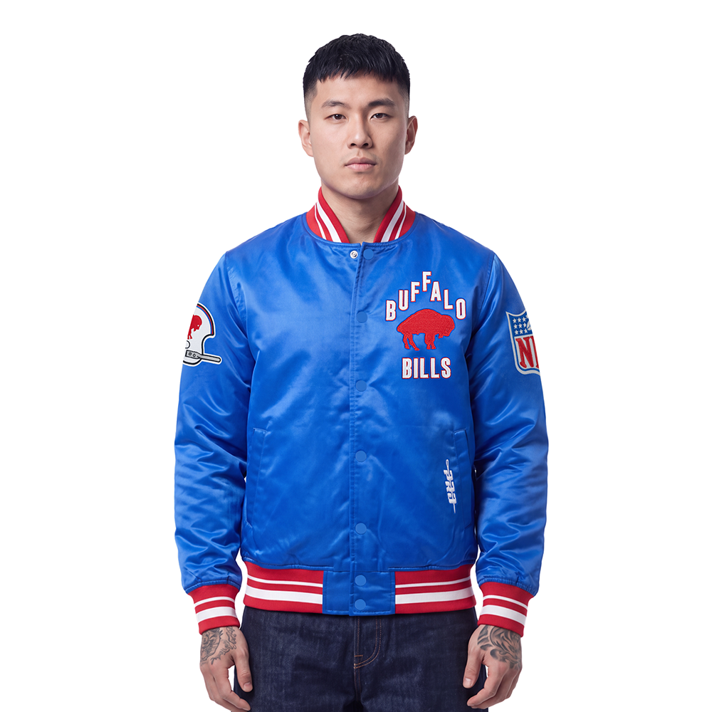 NFL BUFFALO BILLS ON TOP Men SATIN JACKET (ROYAL BLUE/RED) product image 1, provided for visual reference and product detail