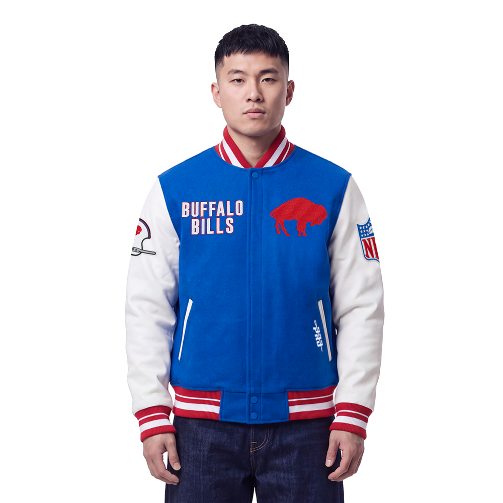 NFL BUFFALO BILLS ON TOP Men VARSITY JACKET (ROYAL BLUE/RED) product image 1, provided for visual reference and product