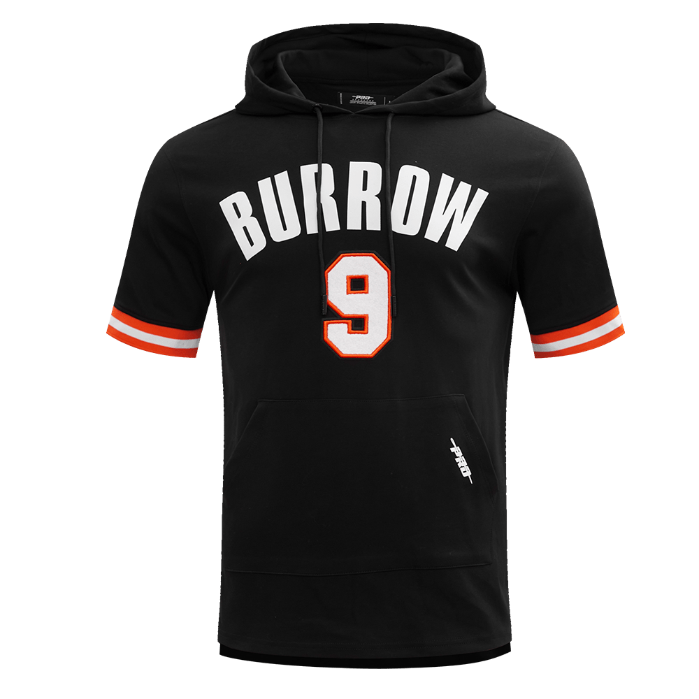 NFL CINCINNATI BENGALS JOE BURROW #9 Men SS PO HOODIE (BLACK/ORANGE) product image 1, provided for visual reference and