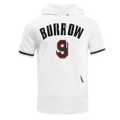 NFL CINCINNATI BENGALS JOE BURROW #9 Men SHORT SLEEVE PULLOVER HOODIE (WHITE/BLACK) product image 1, provided for visual