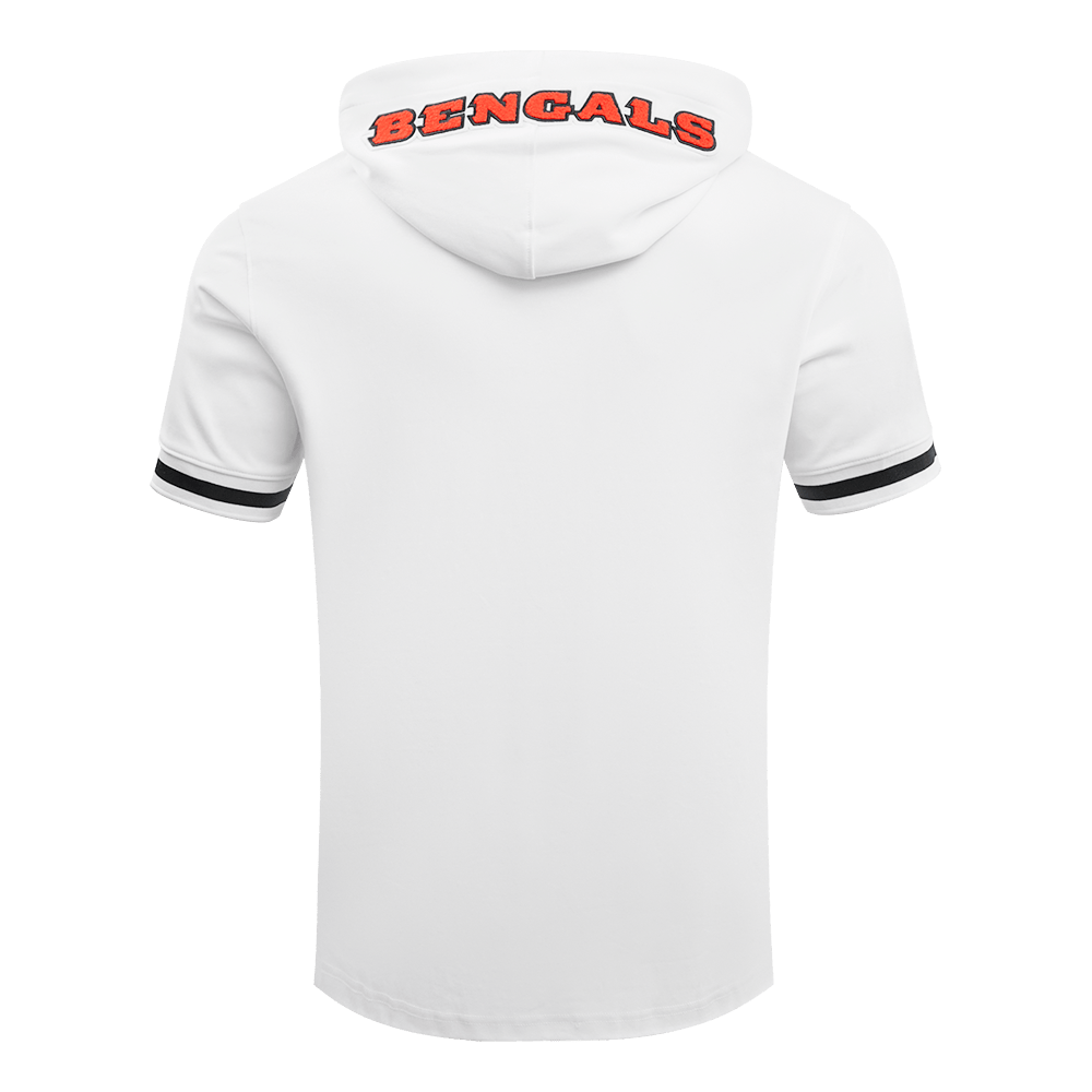 NFL CINCINNATI BENGALS JOE BURROW #9 Men SHORT SLEEVE PULLOVER HOODIE (WHITE/BLACK) product image 3, provided for visual
