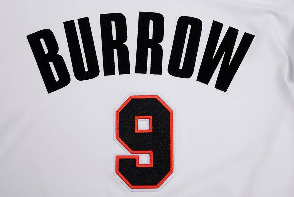 NFL CINCINNATI BENGALS JOE BURROW #9 Men SHORT SLEEVE PULLOVER HOODIE (WHITE/BLACK) product image 5, provided for visual