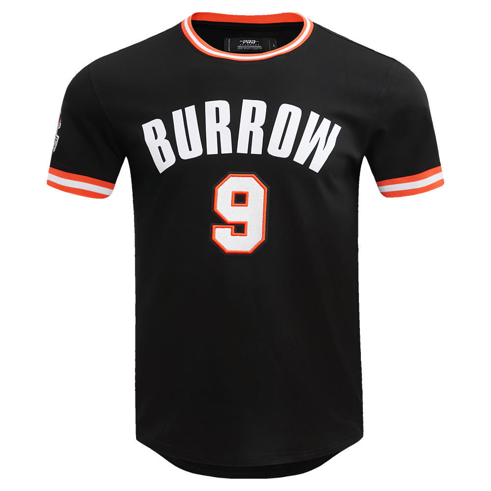 NFL CINCINNATI BENGALS JOE BURROW #9 Men T-Shirt (BLACK/ORANGE) product image 1, provided for visual reference and product
