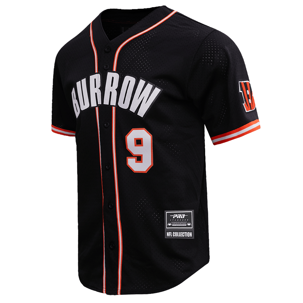 NFL CINCINNATI BENGALS JOE BURROW #9 Men MESH BUTTON DOWN SHIRT (BLACK/ORANGE) product image 2, provided for visual
