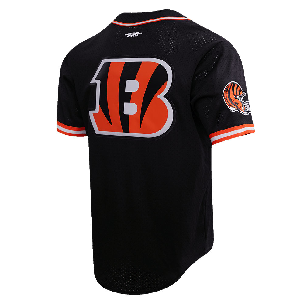 NFL CINCINNATI BENGALS JOE BURROW #9 Men MESH BUTTON DOWN SHIRT (BLACK/ORANGE) product image 3, provided for visual