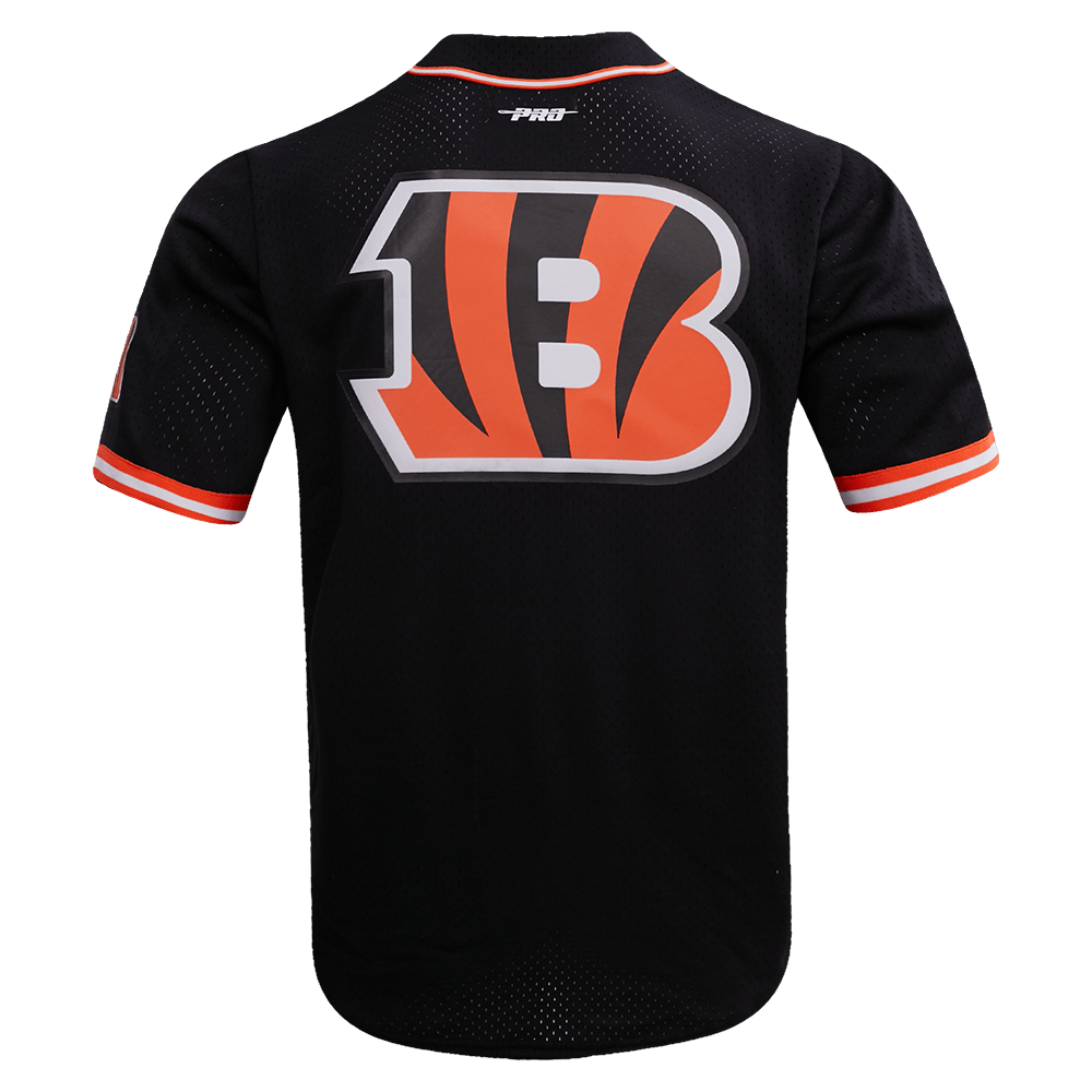 NFL CINCINNATI BENGALS JOE BURROW #9 Men MESH BUTTON DOWN SHIRT (BLACK/ORANGE) product image 4, provided for visual