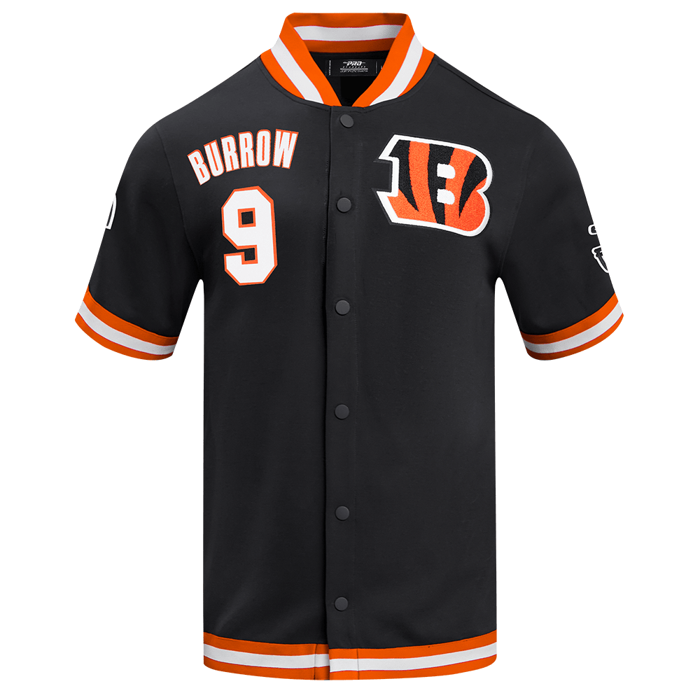 NFL CINCINNATI BENGALS JOE BURROW #9 CLASSIC Men WARM UP JACKET (BLACK/ORANGE) product image 1, provided for visual