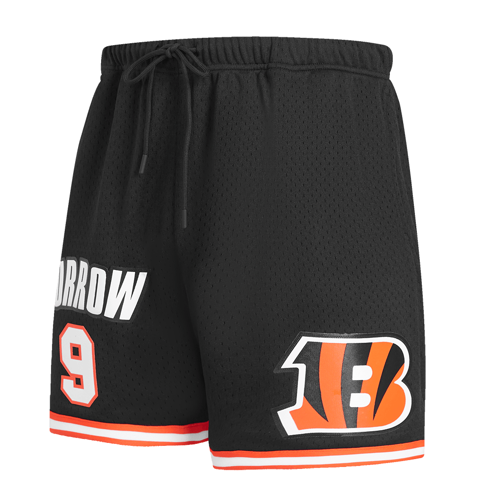 NFL CINCINNATI BENGALS JOE BURROW #9 MESH Men SHORT (BLACK/ORANGE) product image 1, provided for visual reference and
