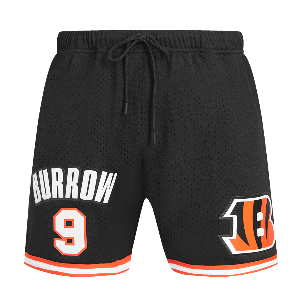 NFL CINCINNATI BENGALS JOE BURROW #9 MESH Men SHORT (BLACK/ORANGE) product image 2, provided for visual reference and