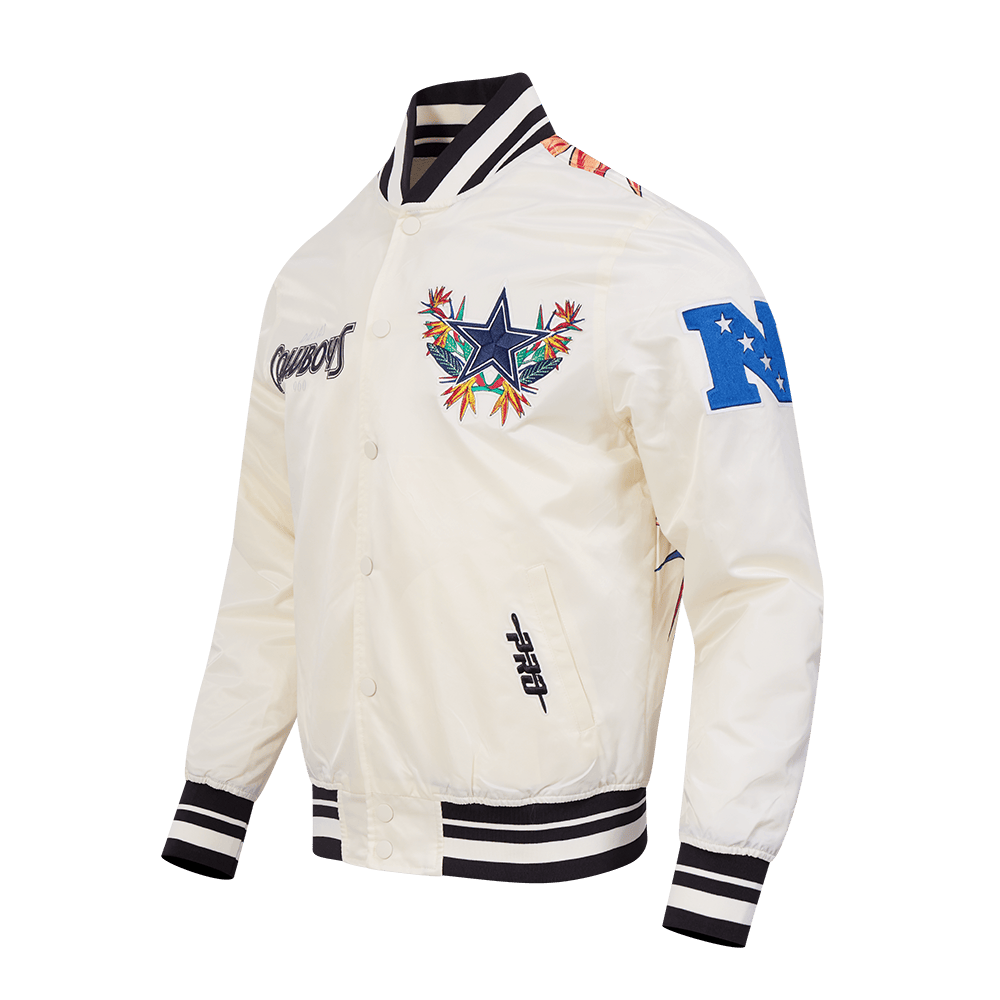 NFL DALLAS COWBOYS PARADISE Men SATIN JACKET (EGGSHELL/ BLACK) product image 3, provided for visual reference and product