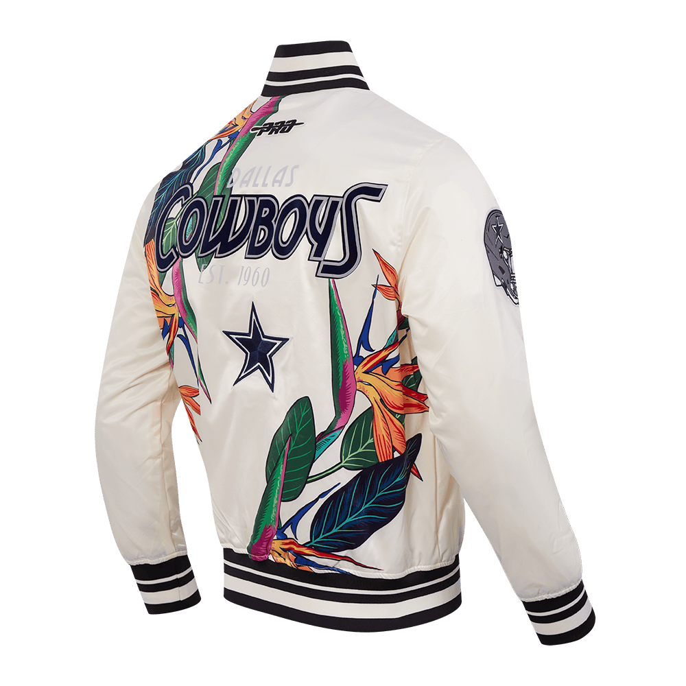 NFL DALLAS COWBOYS PARADISE Men SATIN JACKET (EGGSHELL/ BLACK) product image 4, provided for visual reference and product