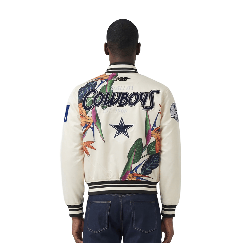 NFL DALLAS COWBOYS PARADISE Men SATIN JACKET (EGGSHELL/ BLACK) product image 2, provided for visual reference and product