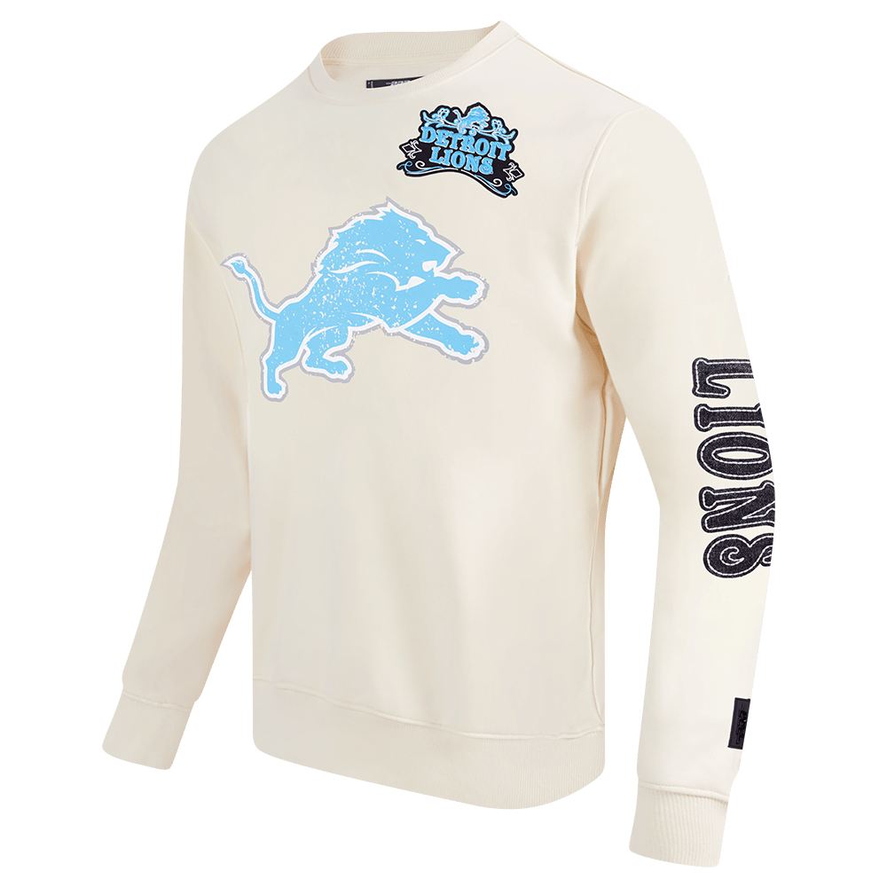 NFL DETROIT LIONS REBEL ATHLETICS Men FLC CREWNECK (EGGSHELL) product image 3, provided for visual reference and product