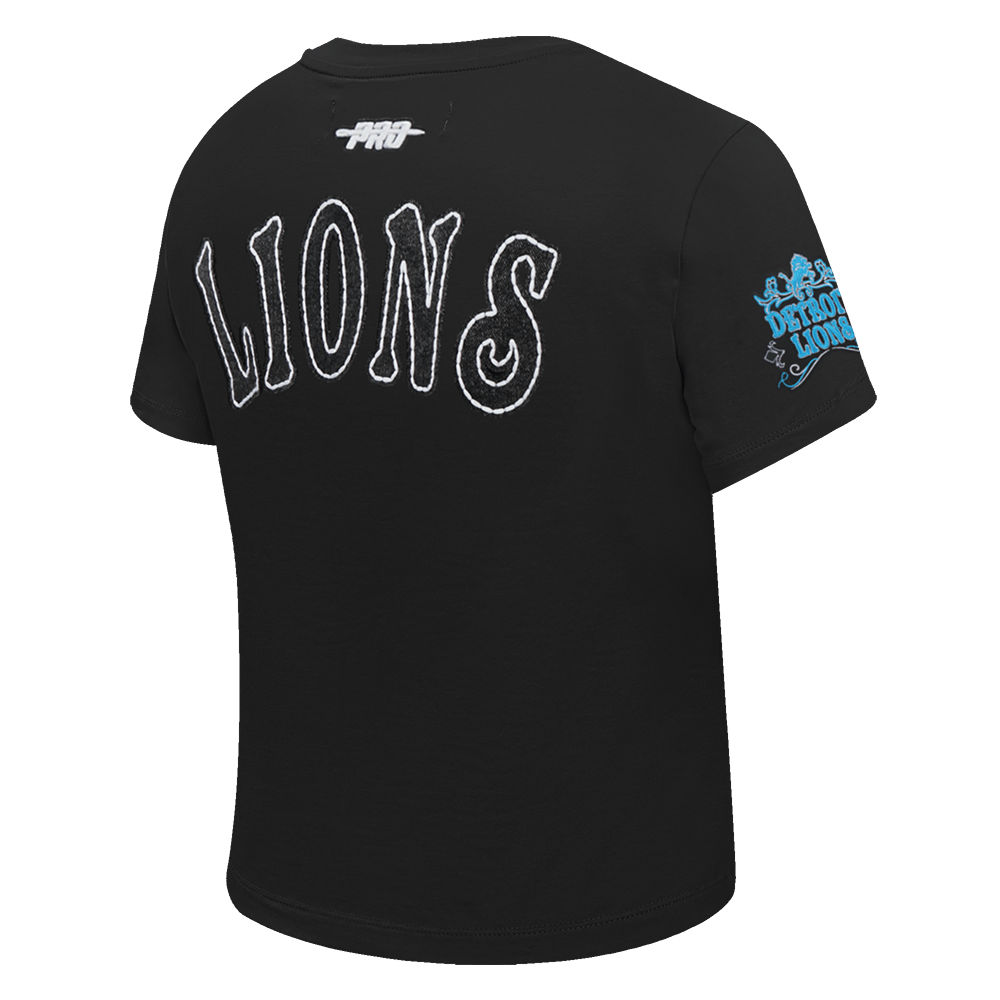 NFL DETROIT LIONS REBEL ATHLETICS Women BABY DOLL T-Shirt (BLACK) product image 11, provided for visual reference and