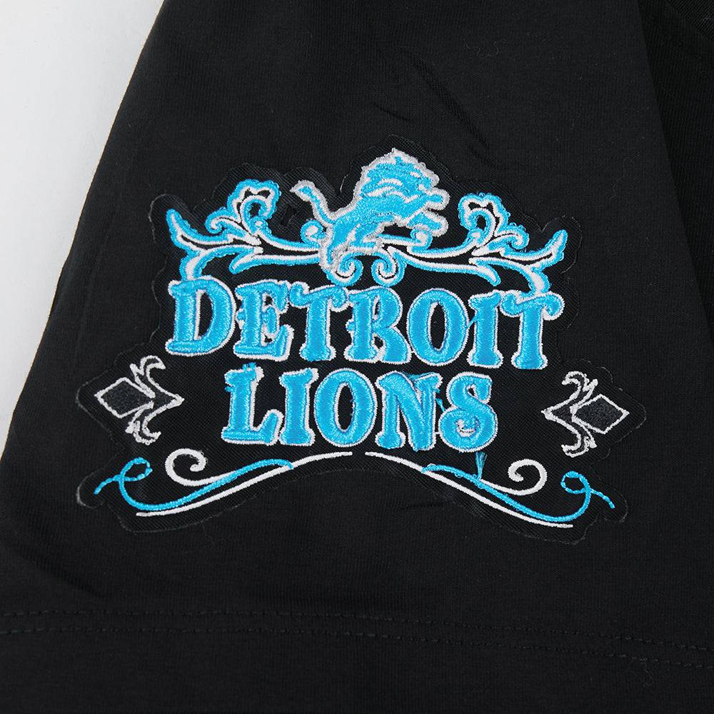 NFL DETROIT LIONS REBEL ATHLETICS Women BABY DOLL T-Shirt (BLACK) product image 14, provided for visual reference and