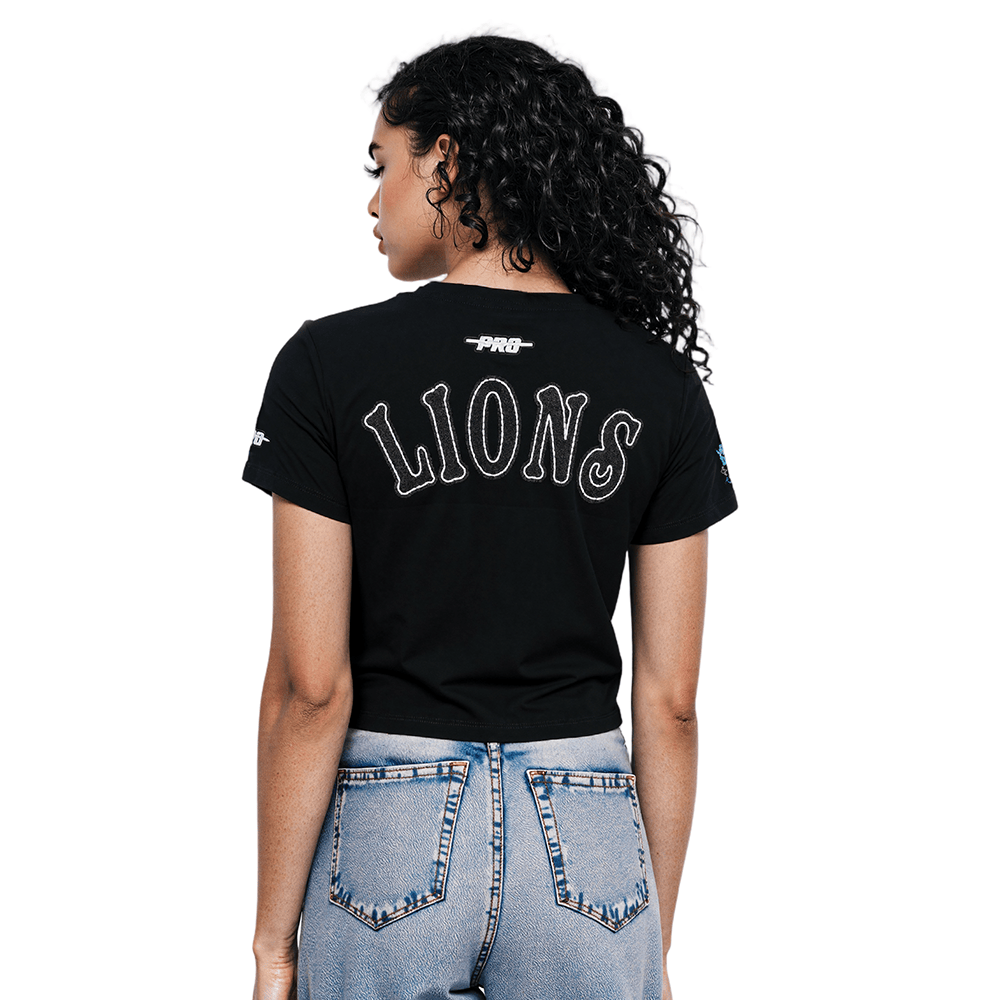 NFL DETROIT LIONS REBEL ATHLETICS Women BABY DOLL T-Shirt (BLACK) product image 2, provided for visual reference and product