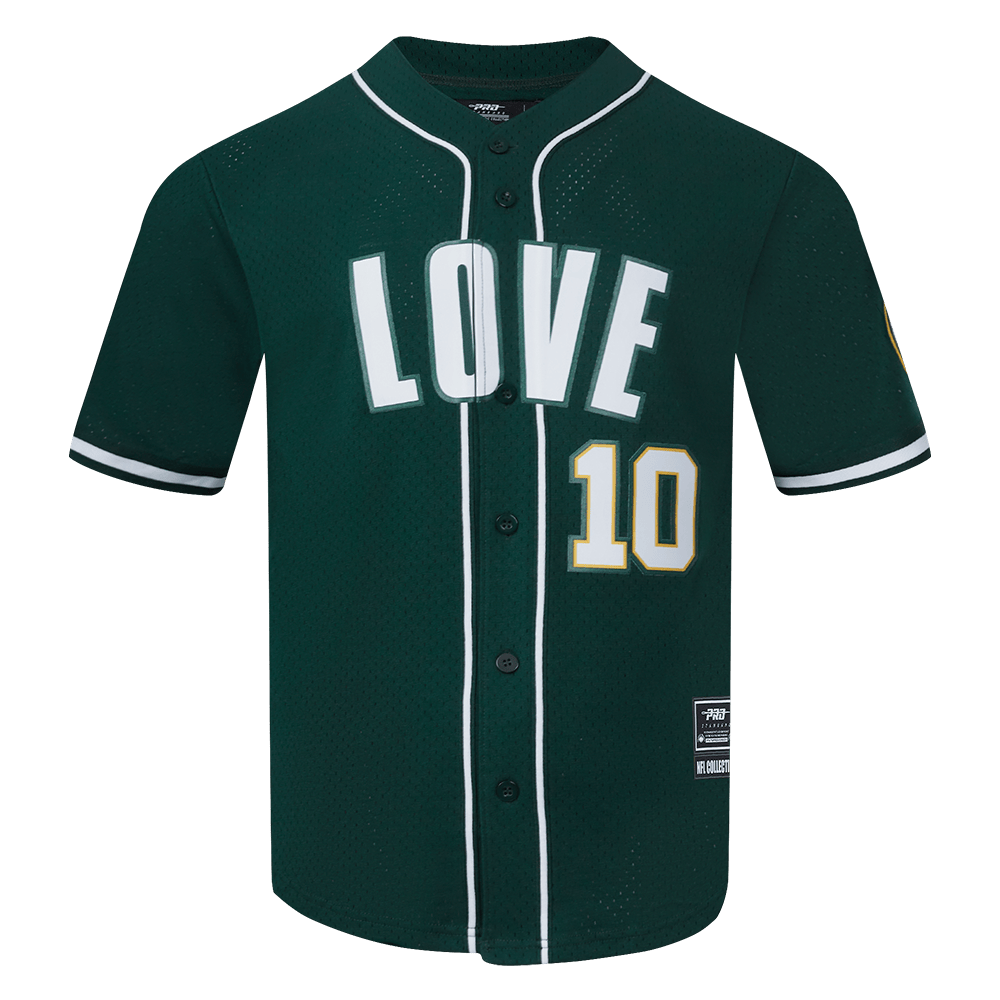 NFL GREEN BAY PACKERS JORDAN LOVE #10 CLASSIC Men MESH BUTTON DOWN SHIRT (FOREST GREEN) product image 1, provided for visual