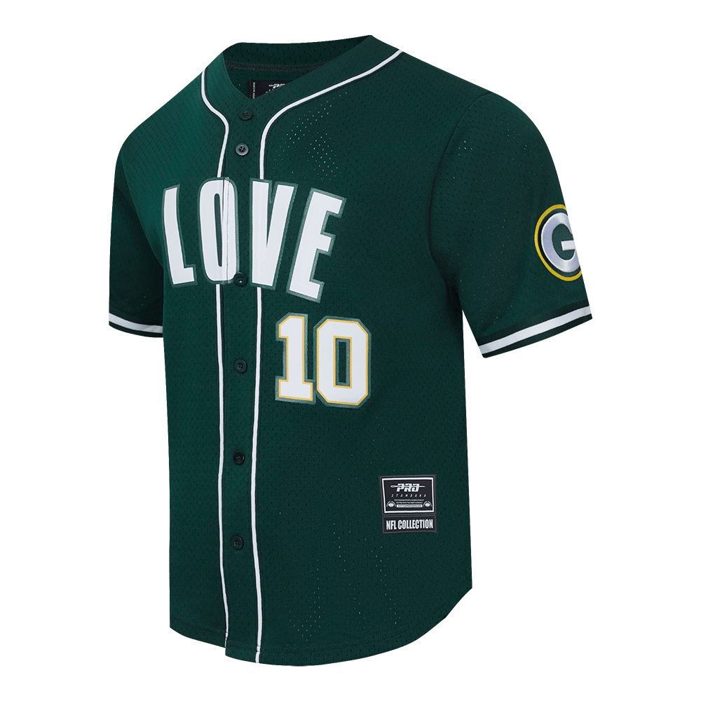 NFL GREEN BAY PACKERS JORDAN LOVE #10 CLASSIC Men MESH BUTTON DOWN SHIRT (FOREST GREEN) product image 2, provided for visual