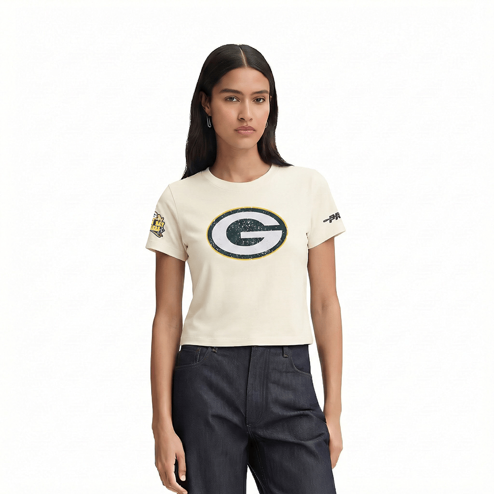 NFL GREEN BAY PACKERS REBEL ATHLETICS Women BABY DOLL T-Shirt (EGGSHELL) product image 1, provided for visual reference and