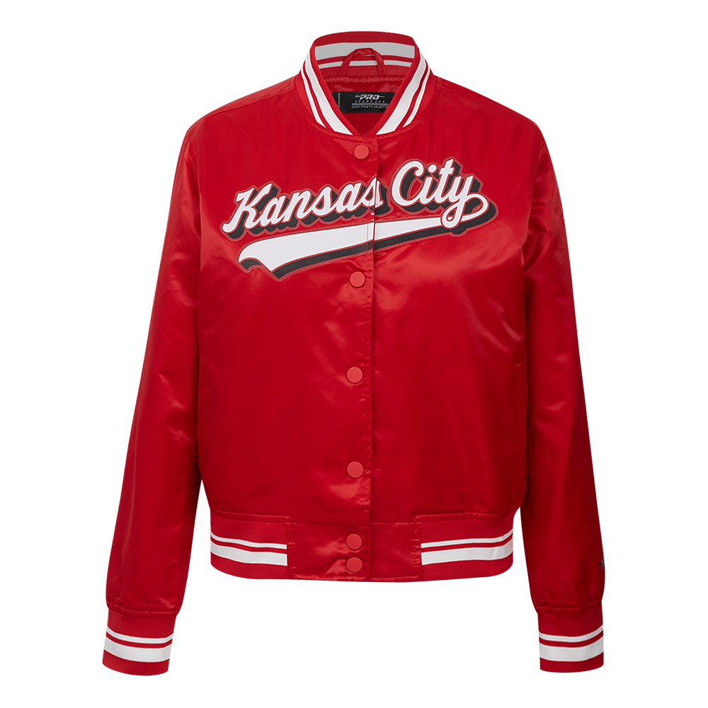 NFL KANSAS CITY CHIEFS SCRIPT TAIL Women SATIN JACKET (RED) product image 1, provided for visual reference and product