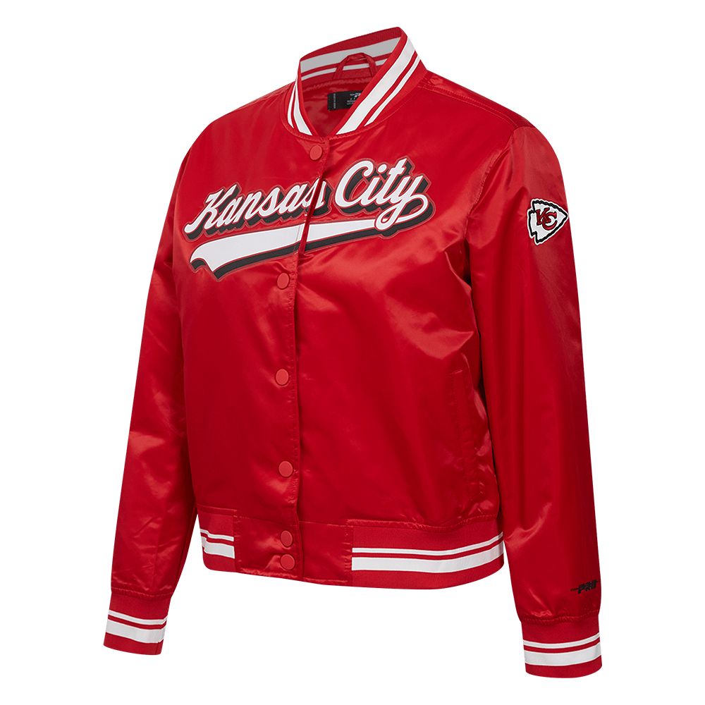NFL KANSAS CITY CHIEFS SCRIPT TAIL Women SATIN JACKET (RED) product image 2, provided for visual reference and product