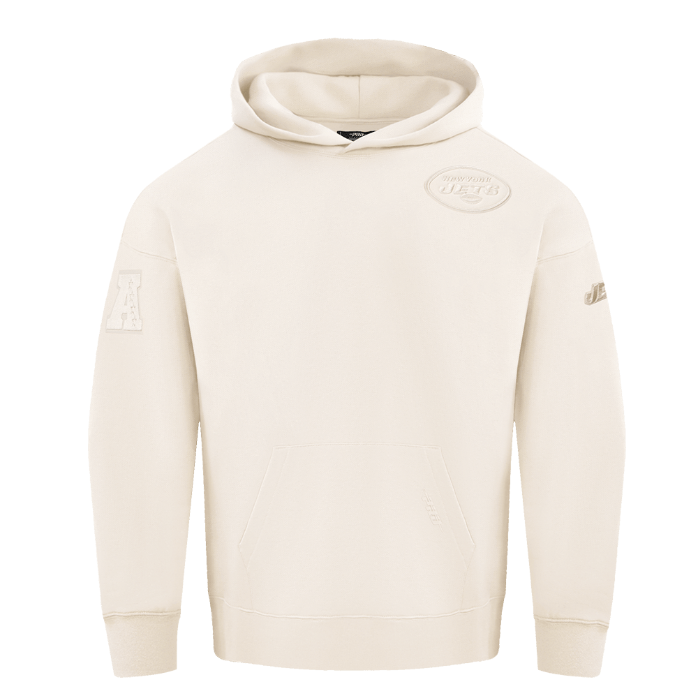 NFL NEW YORK JETS NEUTRAL Men DROP SHOULDER FLEECE PULLOVER HOODIE (EGGSHELL) product image 1, provided for visual reference