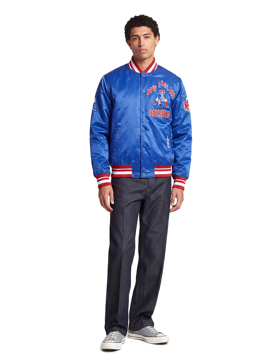 NFL NEW ENGLAND PATRIOTS ON TOP Men SATIN JACKET (ROYAL BLUE/RED) product image 2, provided for visual reference and product