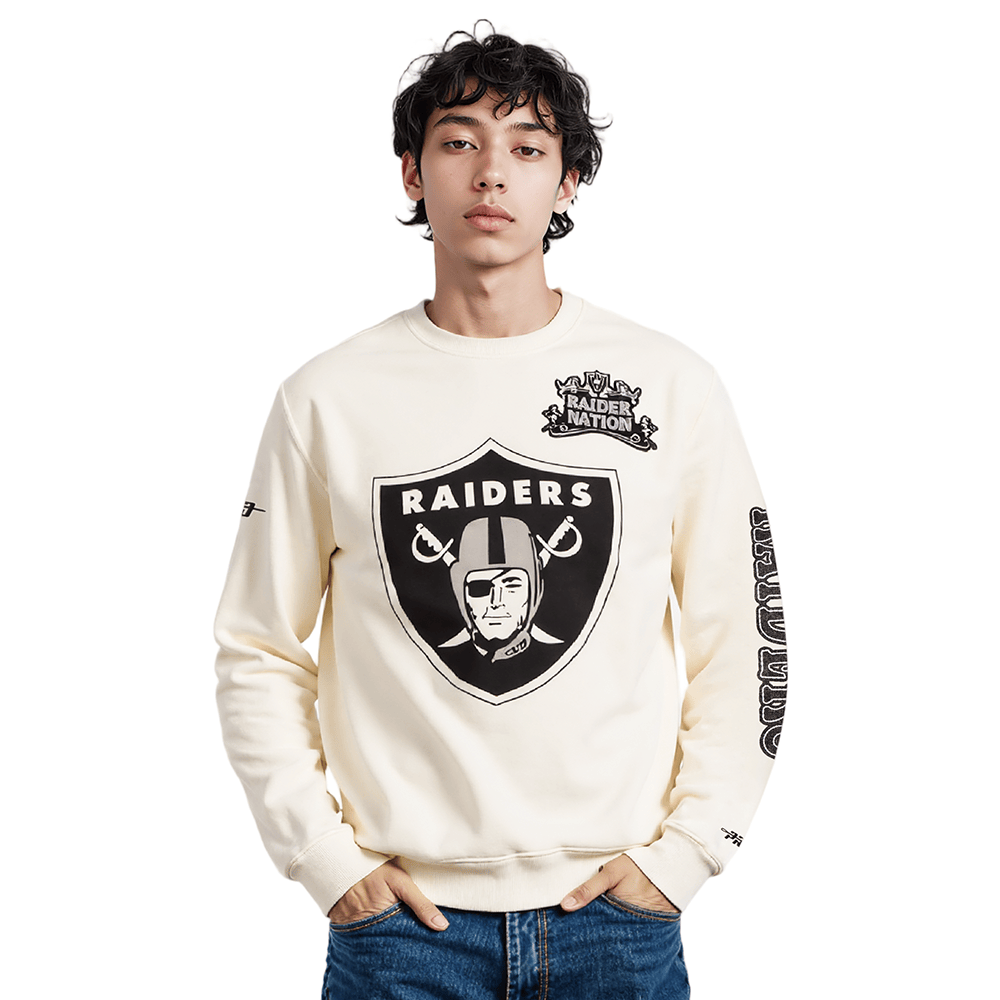 NFL LAS VEGAS RAIDERS REBEL ATHLETICS Men FLC CREWNECK (EGGSHELL) product image 2, provided for visual reference and product
