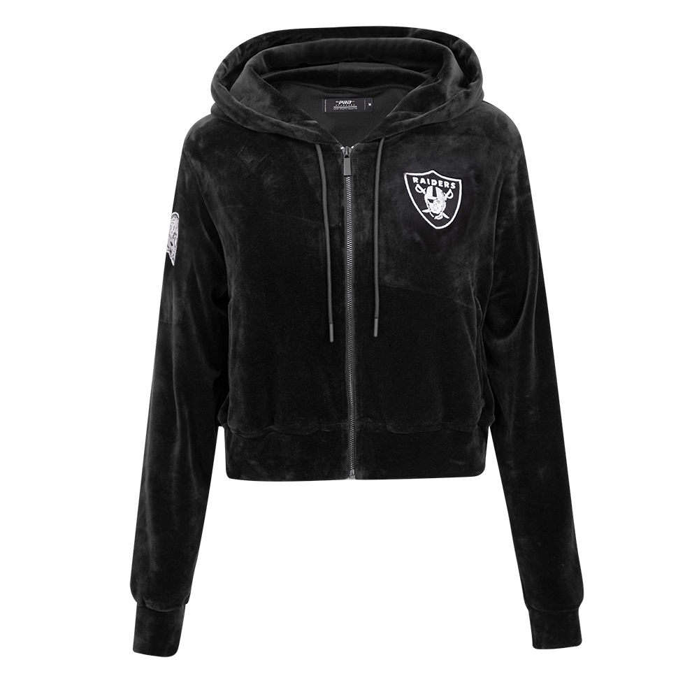 NFL LAS VEGAS RAIDERS CLASSIC Women VELOUR FULL ZIP PULLOVER HOODIE (BLACK) product image 1, provided for visual reference