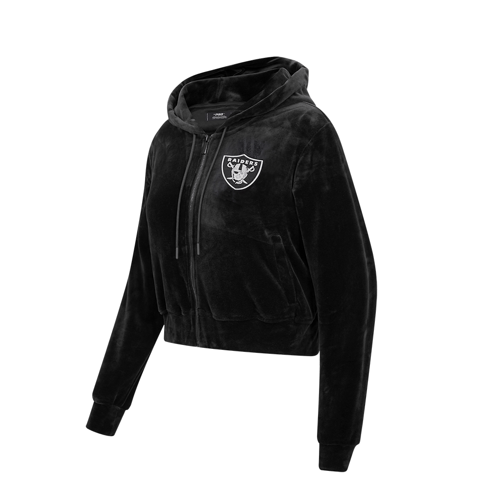 NFL LAS VEGAS RAIDERS CLASSIC Women VELOUR FULL ZIP PULLOVER HOODIE (BLACK) product image 2, provided for visual reference