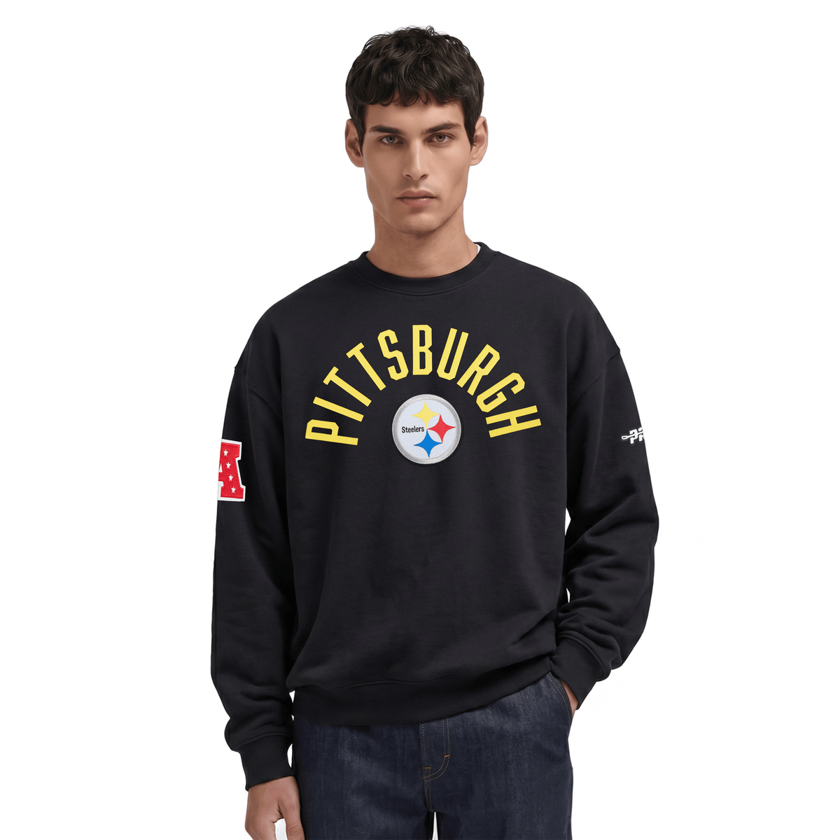 NFL PITTSBURGH STEELERS PLAYBACK Men CREWNECK SWEATSHIRT (BLACK) product image 1, provided for visual reference and product