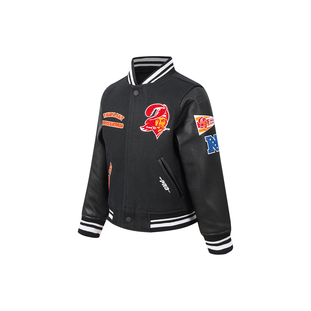 NFL Tampa Bay Buccaneers Retro Classic Little Boy'S Rib Wool Varsity Jacke (Black) product image 2, provided for visual