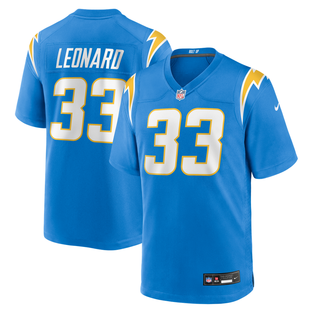 Los Angeles Chargers Deane Leonard Powder Blue Game Player Jersey product image 1, provided for visual reference and product