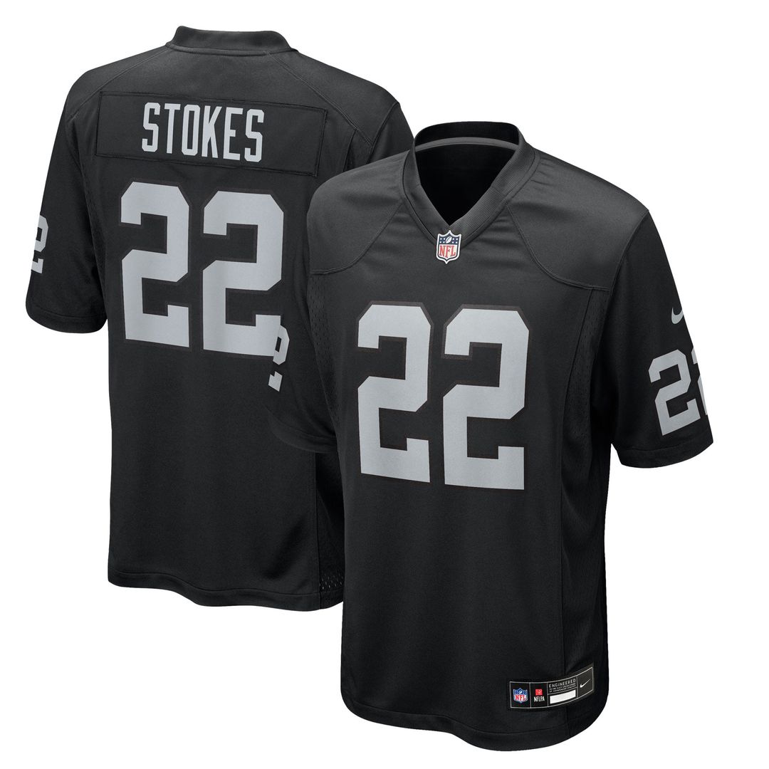 Las Vegas Raiders Eric Stokes Black Team Game Jersey product image 1, provided for visual reference and product detail review