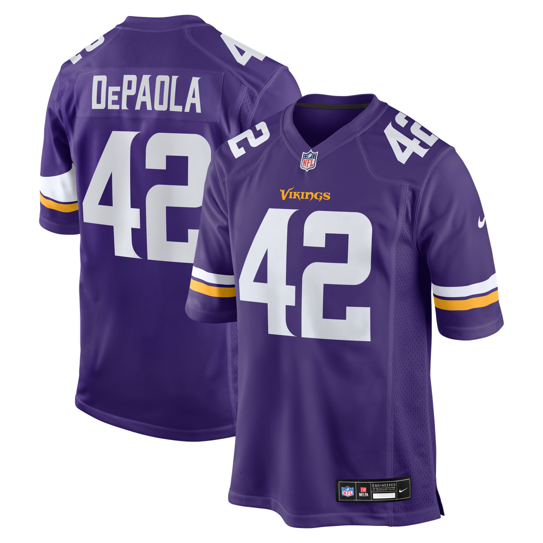 Minnesota Vikings Andrew DePaola Purple Game Jersey product image 1, provided for visual reference and product detail review
