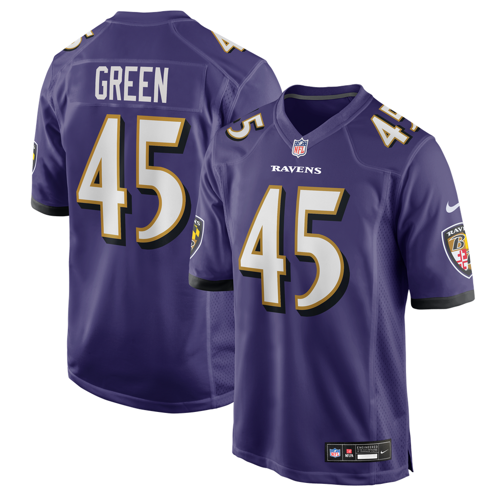 Baltimore Ravens Mike Green Purple Team Game Jersey product image 1, provided for visual reference and product detail review