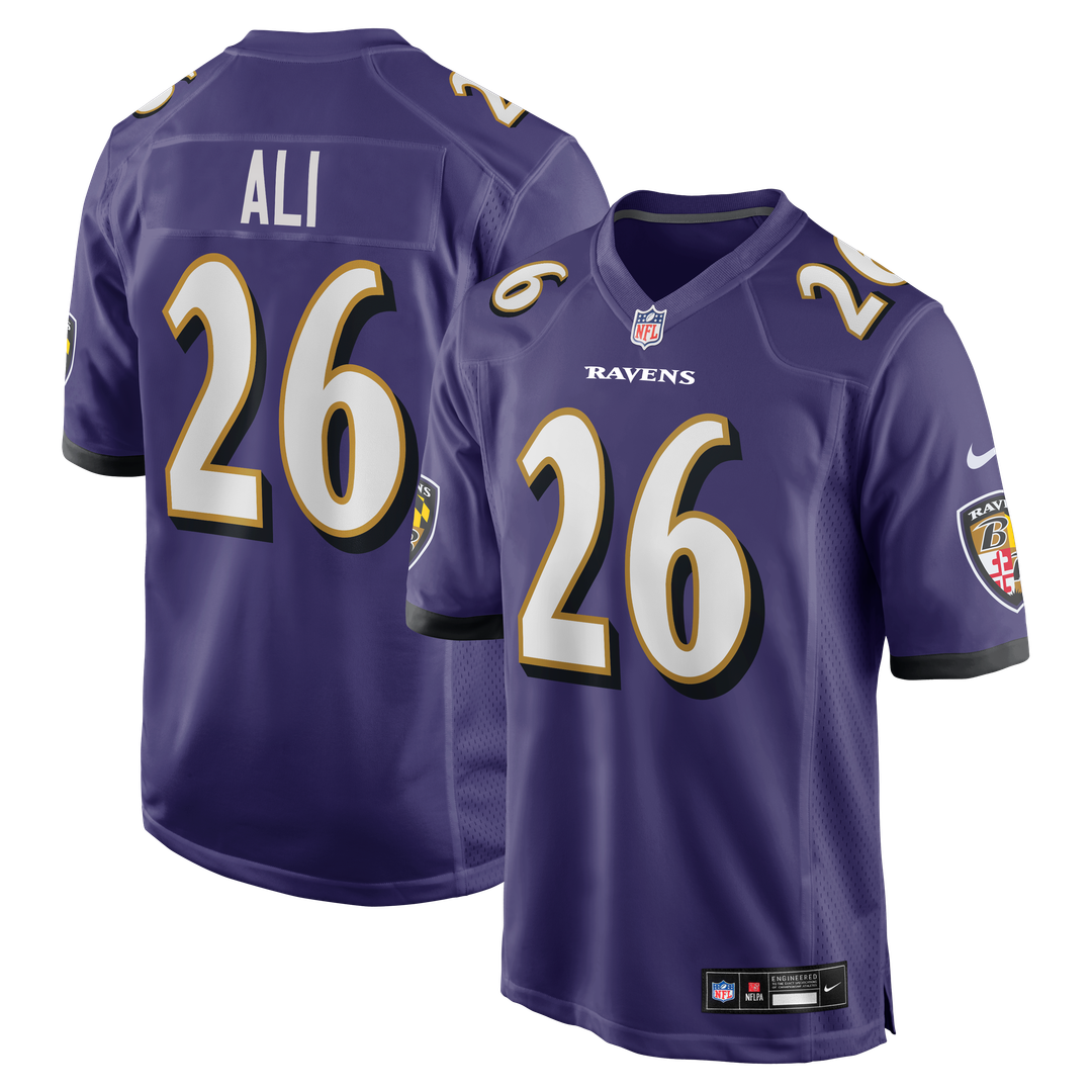 Baltimore Ravens Rasheen Ali Purple Team Game Jersey product image 1, provided for visual reference and product detail review