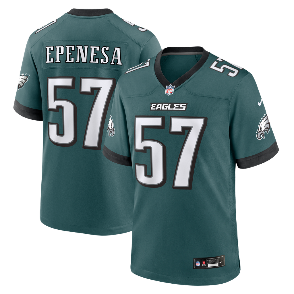 Philadelphia Eagles A.J. Epenesa Midnight Green Team Game Jersey product image 1, provided for visual reference and product