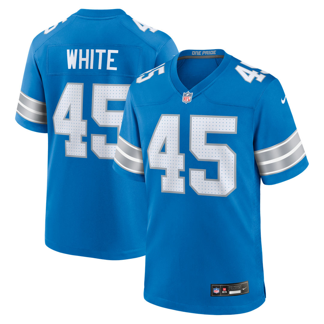 Detroit Lions Devin White Blue Team Game Jersey product image 1, provided for visual reference and product detail review