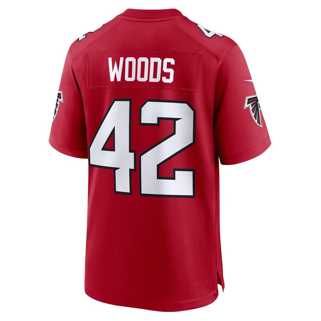 Atlanta Falcons Josh Woods Red Team Game Jersey product image 3, provided for visual reference and product detail review