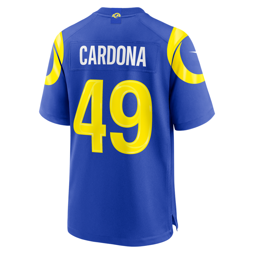 Los Angeles Rams Joe Cardona Royal Team Game Jersey product image 3, provided for visual reference and product detail review