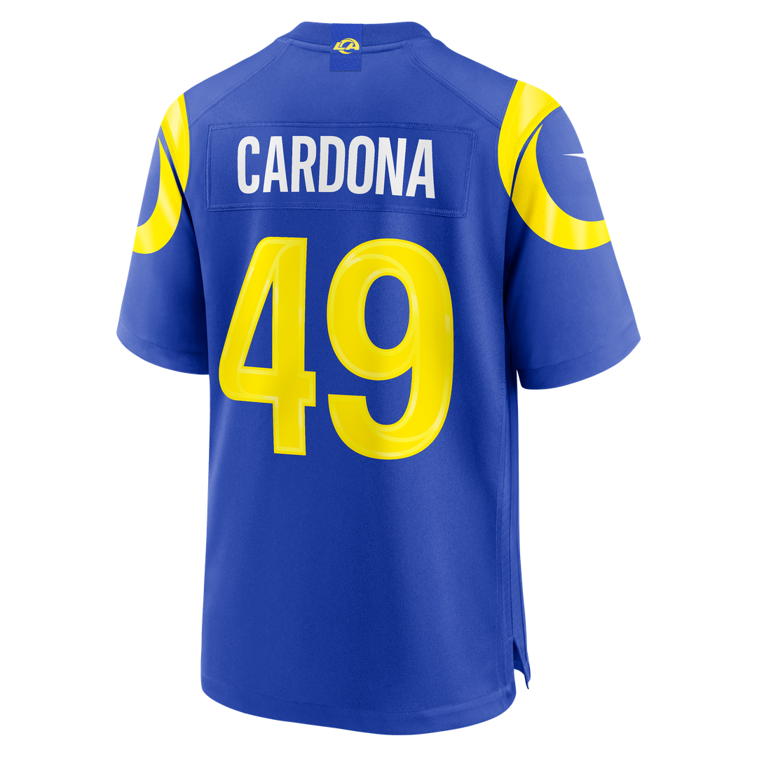 Los Angeles Rams Joe Cardona Royal Team Game Jersey product image 3, provided for visual reference and product detail review